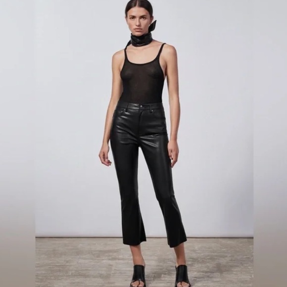 Zara Pants - Zara Faux Leather Pants Black Crop Kick Boot size 4